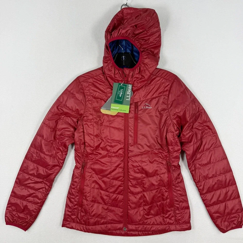 LL Bean Packaway Primaloft Hooded Jacket Size Petite XXS Womens Dark Rose NEW